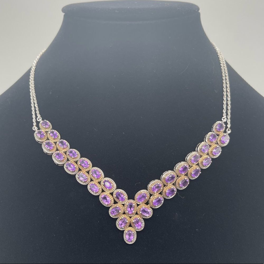 Chevron Amethyst on Silver Tone Chain